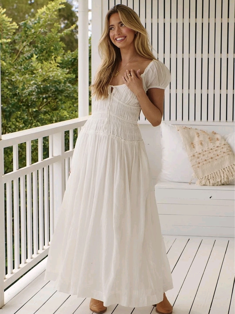 Free People Cream Puff-Sleeve Maxi Dress